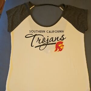 USC Trojans Short Sleeve Baseball T With Low U Back